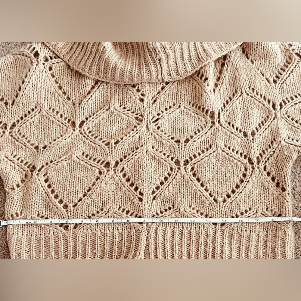FAVLUX Tan Cowl Neck Cropped Sweater with Diamond Knit - Picture 4 of 8